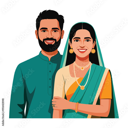 Indian couple in green traditional wear