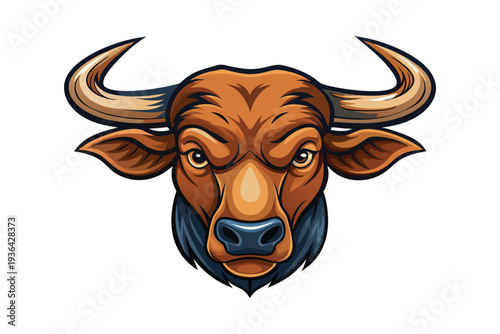 Head of bull long horn vector art isolated on white background