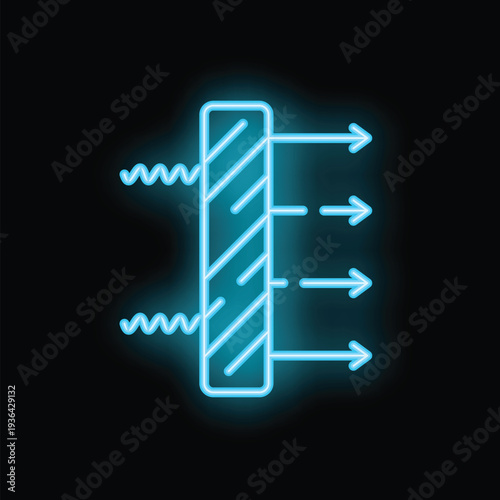 Blue neon icon of a semipermeable membrane allowing molecules to pass through, illustrating the concept of osmosis