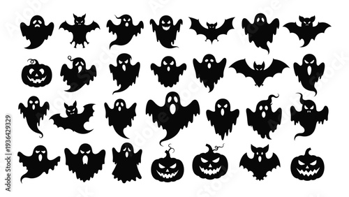 Halloween icons including bats and jack o lanterns