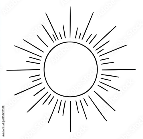 Black and white illustration of the sun with rays emanating from a central circle