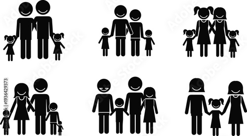 Set of female profile head silhouettes with different hairstyles including ponytails, buns, braids, short hair, long hair, and curly hair textures.