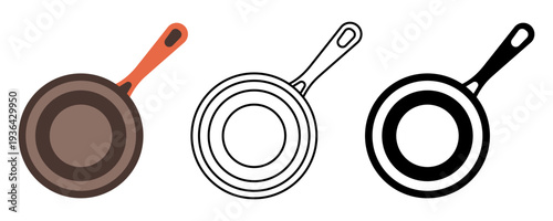 Minimal isolated vector icon of frying pan top view for cooking and kitchenware
