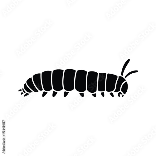 Simple black silhouette of a caterpillar with visible segmented body