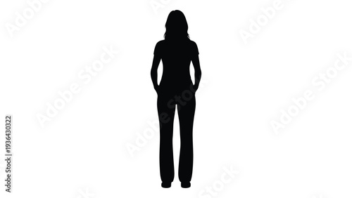 A striking silhouette of a woman standing with hands on hips against a white background