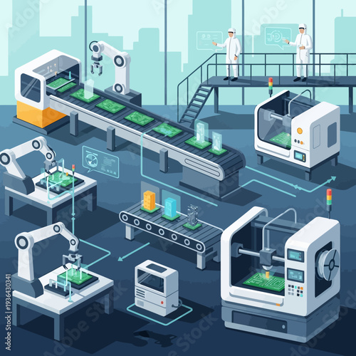 Automated Factory with Robots, 3D Printers, and Conveyor Belts - Smart Manufacturing