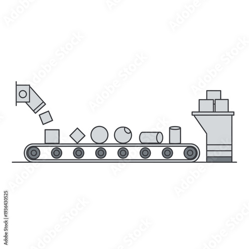 Automated production line with robotic arm, conveyor belt, and packaging machine