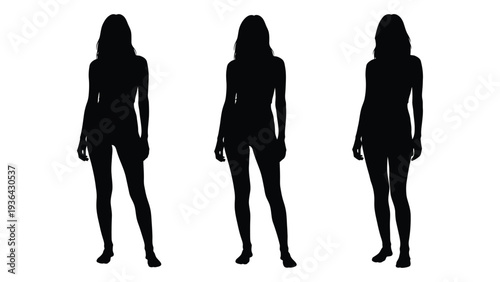 Three identical female silhouettes stand in a row against a white background