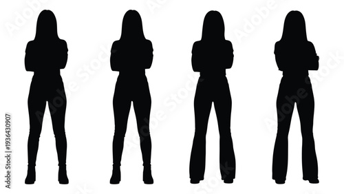 Four identical black silhouettes of a woman with arms crossed posing confidently