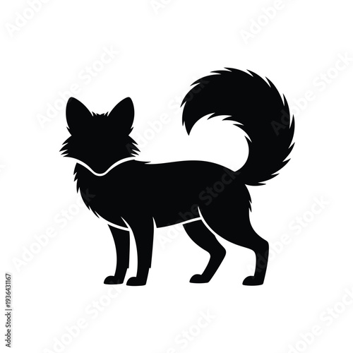 Silhouette of a fox with a bushy tail facing toward the left