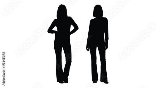 Silhouettes of two women standing against a plain white background