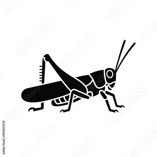 Simple black silhouette of a grasshopper facing to the right