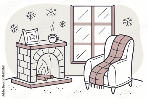 Cozy living room with fireplace on a cold winter day