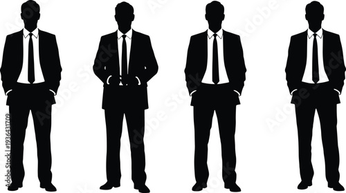 Set of professional business people silhouettes, standing and walking men and women in formal suits for corporate identity, office projects.