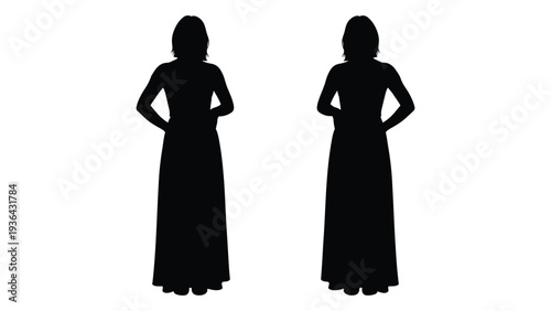Silhouettes of two women standing with hands on hips against a white background
