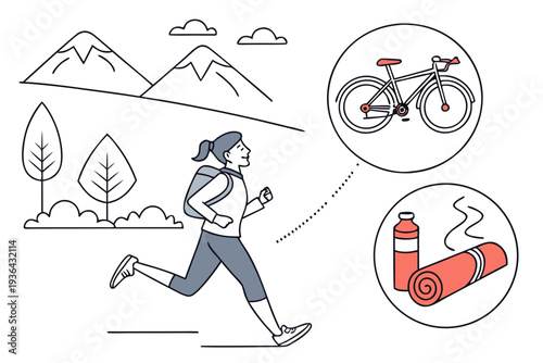 A person jogging with a bicycle and a smoke detector in the background