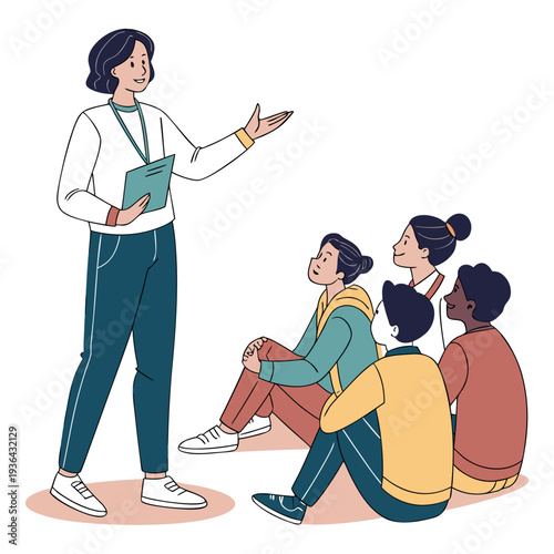 A teacher giving a presentation to a group of students