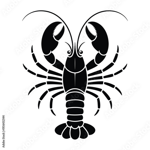 Stylized black and white illustration of a lobster facing forward