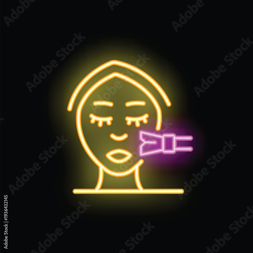 Neon sign of a beautician applying a face mask with a brush