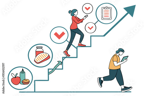 A person runs up a stairway to achieve goals
