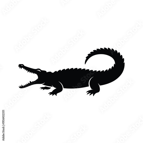 Silhouette of an alligator with an open mouth displaying teeth