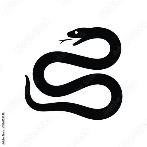 A striking black silhouette of a coiled snake with a forked tongue
