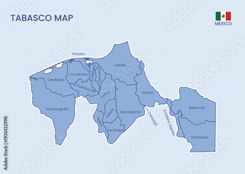 Tabasco Mexico Map Vector Illustration
