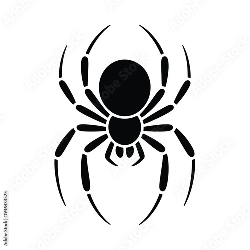 Simple black silhouette of a spider with eight legs and round body