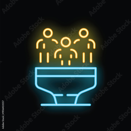 Neon glowing icon of a lead generation process with customers falling into a sales funnel