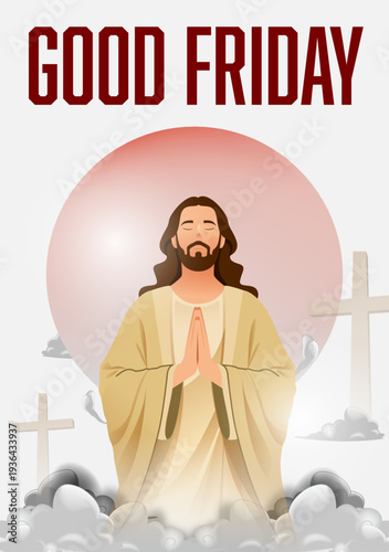 Good Friday Christian Illustration of Jesus Christ with Cross and Heavenly Light Background