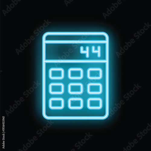 Neon blue calculator icon showing number forty four displaying accounting concept