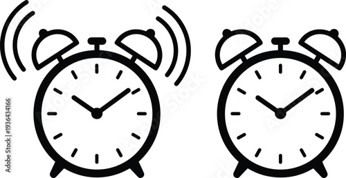 Alarm Clock Icon Set with Ringing and Silent Timer Symbols Vector Illustration for Time Management, Wake Up, Schedule Concept