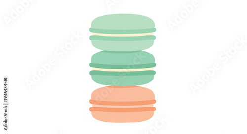 Stack of three pastel green and orange macarons vector illustration