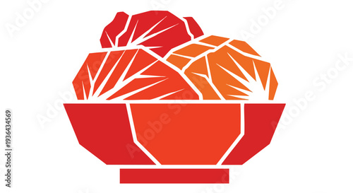 Red and Orange Kimchi Cabbage in Bowl Vector Illustration