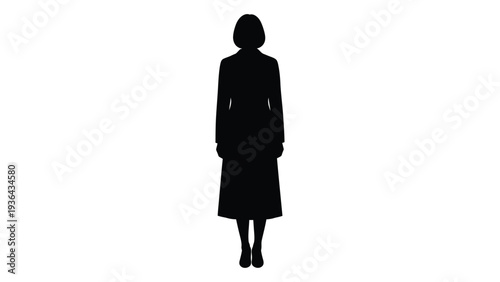 Silhouette of a woman standing against a stark white background