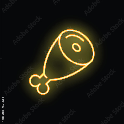 Neon sign showing a leg of ham glowing on a black background