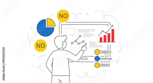 A person presenting data analysis on a screen with graphs and charts, indicating a negative trend in a professional setting