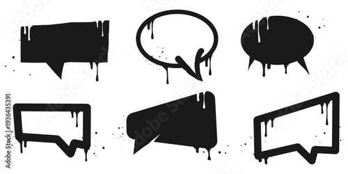 Set of Spray painted graffiti Speech bubble in black over white. bubble drip symbol. isolated on white background. vector illustration
