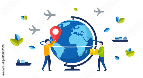 Logistics and transportation workers managing warehouse operations on a conveyor belt system with industrial machinery in the background