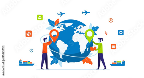 Logistics and transportation workers managing warehouse operations on a conveyor belt system with industrial machinery in the background