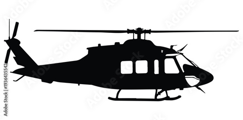 A black silhouette of a helicopter against a white background