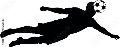 Sports silhouette of soccer player kicking ball in mid air