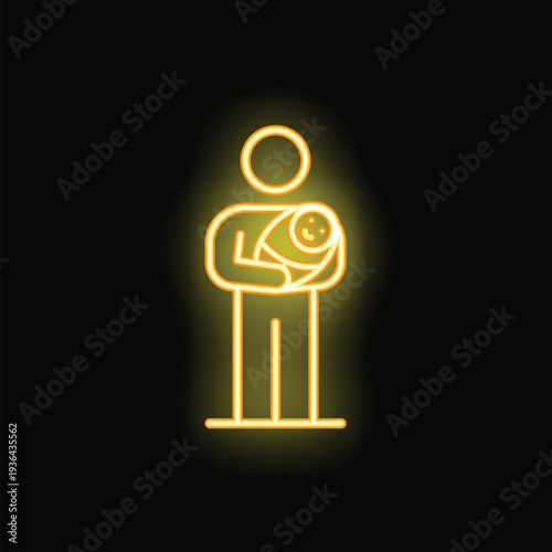 Neon sign icon of a father holding his newborn baby, symbolizing fatherhood and love