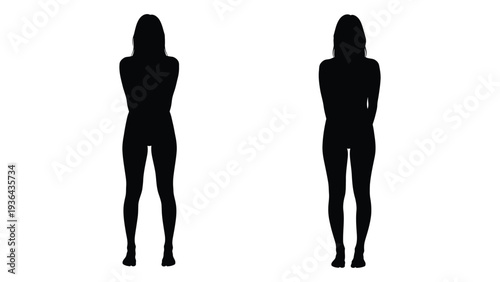 Silhouettes of a woman shown from the front and back isolated on white