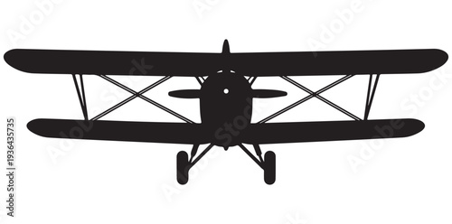 biplane,front,silhouette flat design for vintage flight symbol vector graphic for heritage airshow