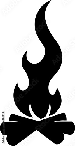 Campfire Silhouette with Flames and Logs