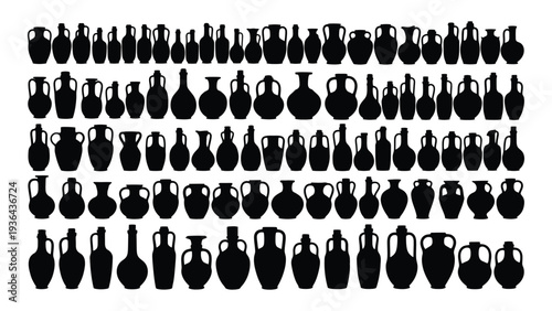 A large group of various chess pieces in black silhouette