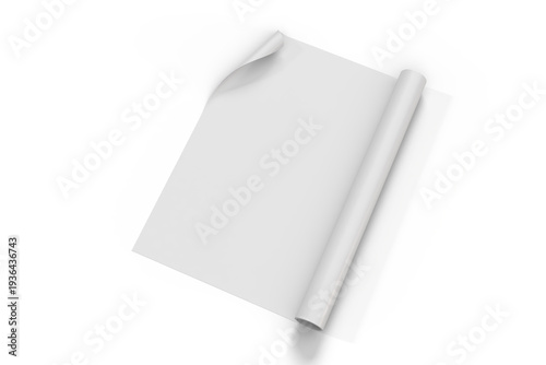 Schilderij op canvas 3D Blank rolled poster paper mockup with partially unrolled sheet , isolated