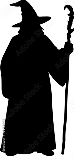 Wizard with Magic Staff Silhouette Fantasy Character