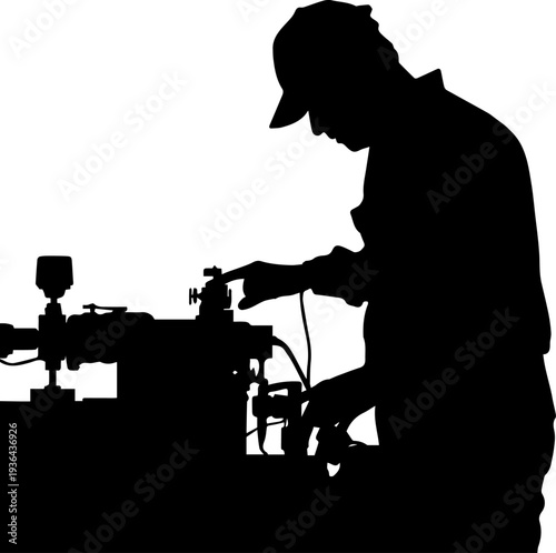 Fotografía Worker Silhouette Operating Industrial Machinery
